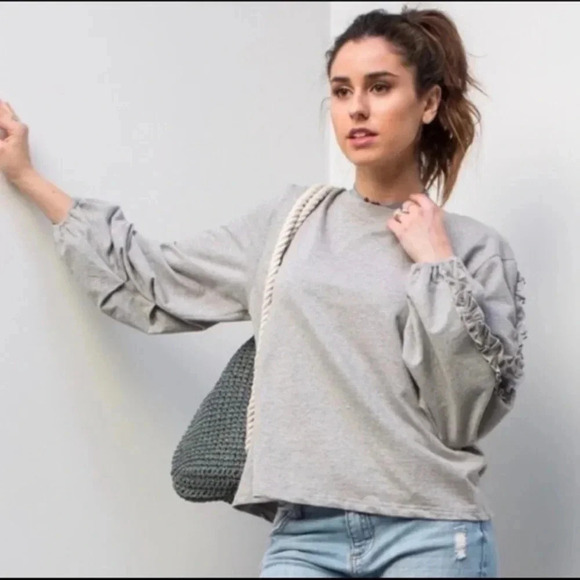 Ruffle Sleeve Sweatshirt - Picture 1 of 8